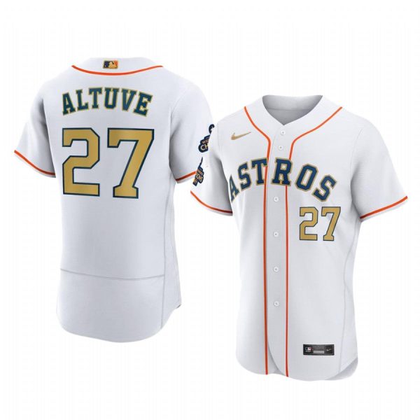 Jose Altuve Houston Astros White 2023 Gold Collection Authentic Jersey - Men's