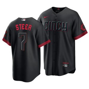 Spencer Steer Reds 2023 City Connect Black Replica Jersey