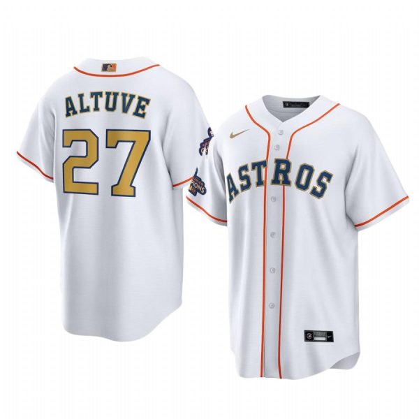 Jose Altuve Houston Astros White 2023 Gold Collection Replica Jersey - Men's